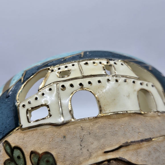 Gina Arrighette Southwestern Pueblo cactus Desert Art Pottery Gold Gilt Vase 22k - Picture 7 of 16